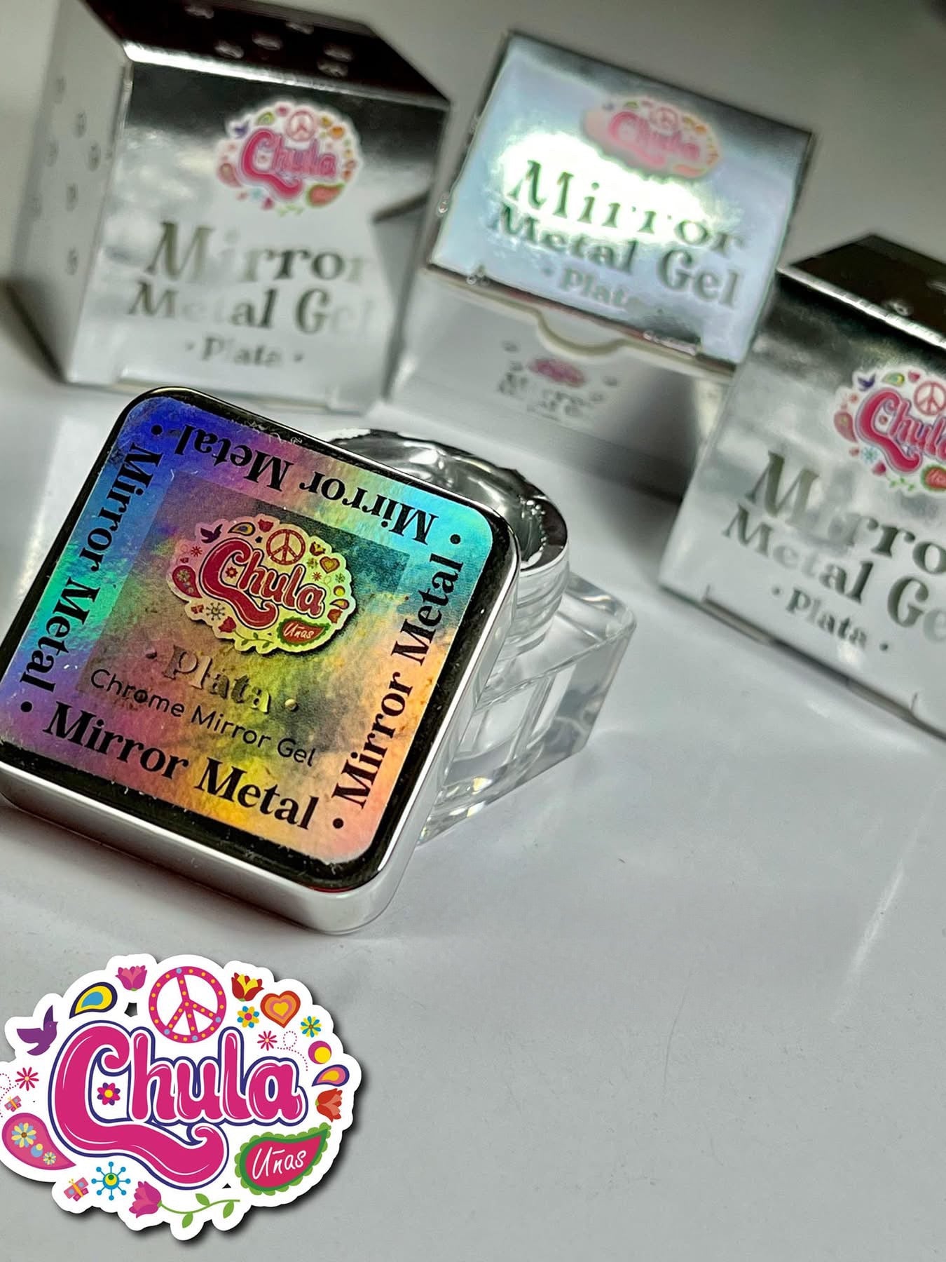 GEL METÁLICO EFECTO ESPEJO TONO PLATA 5 GR