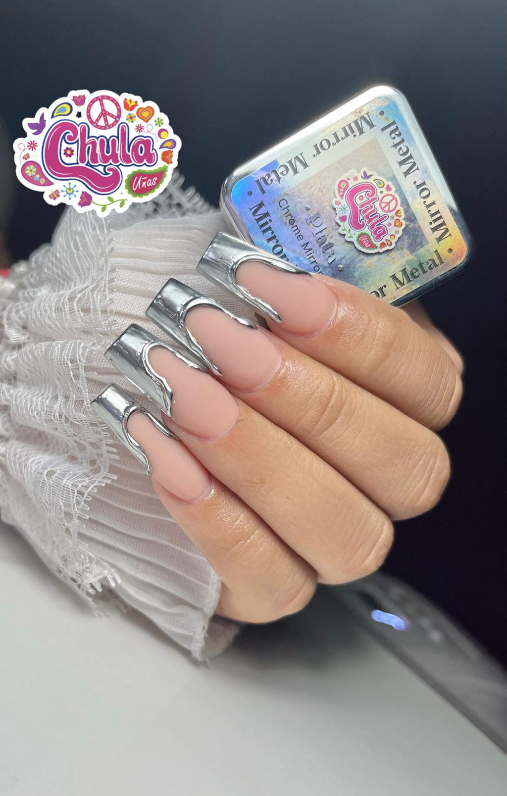 GEL METÁLICO EFECTO ESPEJO TONO PLATA 5 GR